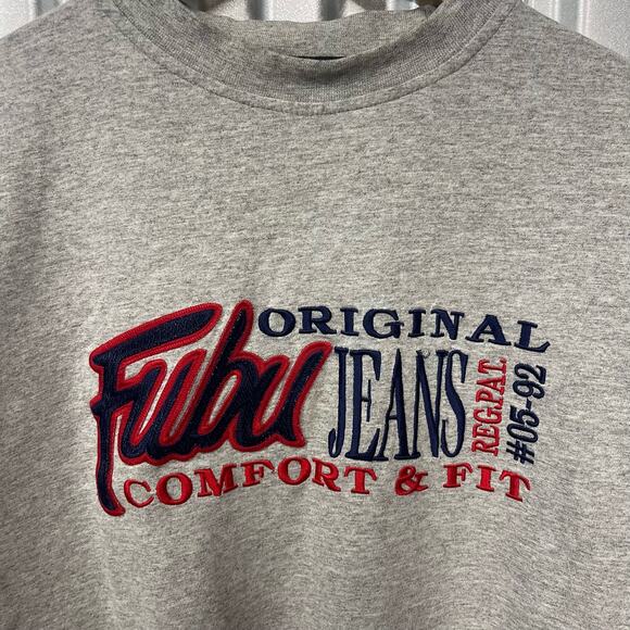 VTG Y2K Fubu Jeans Graphic Gray T Shirt Skate Hip Hop Style SZ XXL - Picture 2 of 4